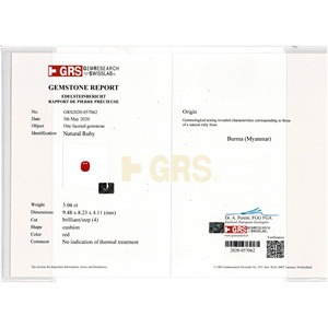 Rubis (Manik) - 3,06 carats, pierre précieuse synthétique naturelle facettée, variété incluant émeraude, coussin, étoile, octogone, traitée thermiquement, rouge - Product Image 4