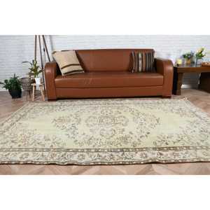 5,2x8,1 ft Large Turkish Rug, Vintage Rug, <b>Brown</b> Yellow Polka dot <b>Wool</b> Rug - Product Image 2