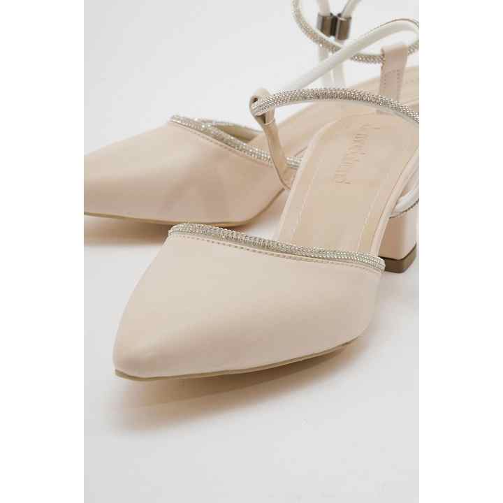 Stone Detail Women's Heeled Shoes Skin Skin