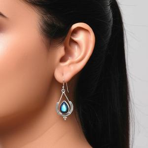 Boucles d'oreilles pendantes en labradorite : bijoux en argent sterling 925 avec pierre précieuse en forme de goutte - Product Image 4