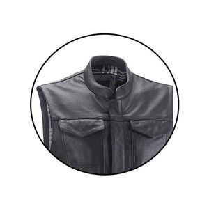 Chaleco de Cuero Genuino para Hombre, Nuevo Diseño, Impermeable, Transpirable, con Cierre de Cremallera, Estilo Motociclista y Biker - Product Image 3