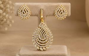 Parure de bijoux TISHYA DIAMOND plaqué or, boucles d'oreilles et collier goutte d'eau, pour femme, style ethnique, sertissage pavé en alliage, idéal pour mariage - Product Image 3