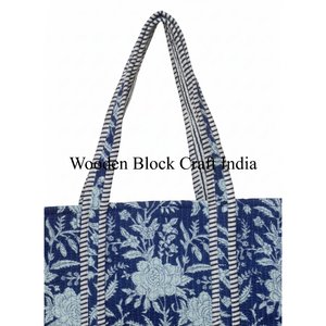 Sac fourre-tout en coton matelassé pour femmes, imprimé à la main, grand motif floral multicolore, nouveau style, produits populaires, sac fourre-tout en tissu de coton pour femmes - Product Image 2