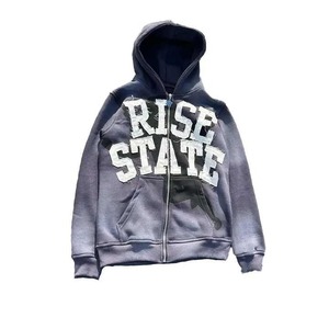 2025 último LOGO personalizado parche bordado desteñido francés Terry desgastado bordado Zip up ácido lavado térmico sudaderas con capucha para hombres - Product Image 1