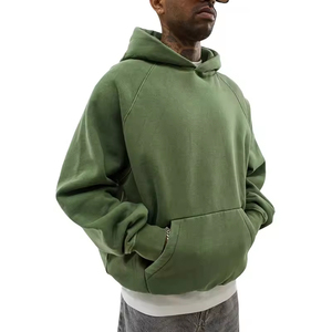 Sweat à capuche unisexe de luxe 400gsm sweats à capuche courts verts surdimensionnés personnalisés en coton polaire épais pour hommes solides de haute qualité solides - Product Image 5