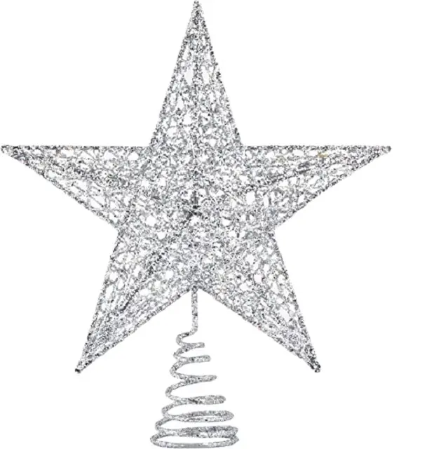 Adorno de árbol de Navidad con estrellas de Metal, decoración de estrellas, copos de nieve con brillantina, alambre de cristal, novedad
