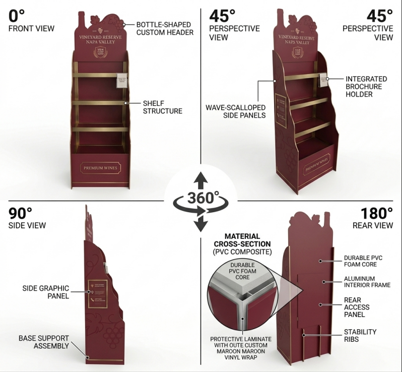 Apache Custom 4-Tier PVC Red Wine Display Rack Floor Standing Bottle Display Stand OEM ODM Wholesale for Liquor Store Wine Shop — view 3