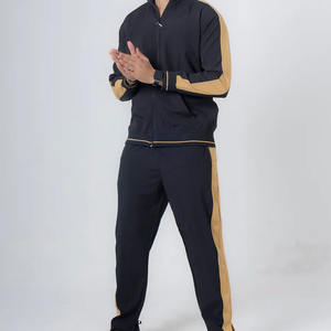 Chándal de bombardero de moda para hombre, conjunto de chaqueta y pantalones con cremallera completa con rayas laterales elegantes para deportivo Athleisure, conjunto para correr para hombre - Product Image 1