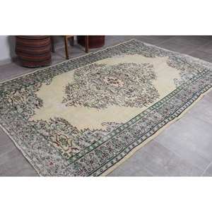 Tapis turc vintage classique beige et vert 6X9,4 pieds tissage plat en laine avec support en latex pour décorations de salon - Product Image 2