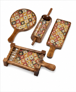 Colección de Servicios Decorativos de Madera de Mango con Estampado Esmaltado, Hechos a Mano, para Decoración del Hogar y Accesorios de Comedor - Product Image 5