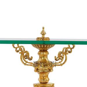 Mesa Auxiliar de Lujo con Tapa de Cristal Cuadrada y Base de Pedestal de Latón Dorado Tallado a Mano para Decoración de Esquinas de Hogares Modernos y Clásicos - Product Image 3