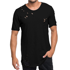 T-shirt Homme Oversize Effet Vieilli Couleur Unie 100% Coton Respirant Délavé à l'Acide Séchage Rapide pour Usage Extérieur - Product Image 1