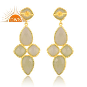 Latest Trending Sterling Silver 18K <b>Gold</b> Plated Prehnite Chalcedony Gemstone <b>Dangle</b> <b>Earring</b> Demi Fine Jewelry Manufacturer - Product Image 4