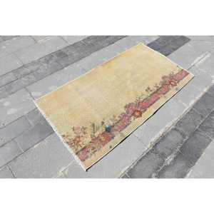 2.5x4.9 ft Vintage Rug, <b>Yellow</b> Floral Turkish <b>Wool</b> Rug - Product Image 2