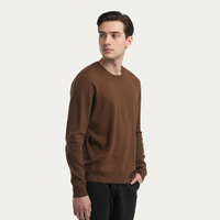 Erdenet Cashmere C-Neck Jumper Pria 100% Kasmir Rajutan Lengan Pendek Pola Polos 220g