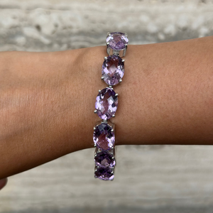 Bracelet de Tennis Améthyste Coupe Ovale Classique Exclusif 925 Pur Argent Sterling Rhodium Fine Chaîne Lien Février Mariages - Product Image 2
