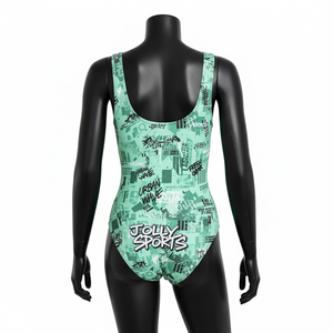 Maillot de bain femme 240 GSM polyester élasthanne vert menthe imprimé graffiti une pièce avec logo personnalisé - Product Image 3