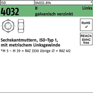 น็อตหกเหลี่ยมซ้าย ISO 4032 M39 ระดับ 8 แบบชิ้นเดียว - Product Image 1