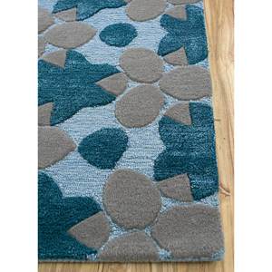 Alfombra de Lana y Viscosa Azul con Diseño Geométrico, Hecha a Mano en Jaipur, para Sala de Estar, Modelo Top-121 - Product Image 4