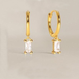 Smoky <b>Quartz</b> Baguette Gemstone Dangle Hoop <b>Earrings</b> - Prong Set Sterling Silver Faceted Stone January Birthstone Women Jewelry - Product Image 6