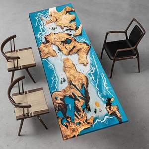 Table à manger rectangulaire en résine époxy artisanale de luxe, plateau en bois d'acacia moderne imperméable, utilisation en intérieur dans le salon - Product Image 5