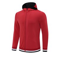 Jaket Training Sepak Bola Berkerudung Resleting Penuh 100% Poliester, Cepat Kering, Pakaian Olahraga, Ukuran Reguler, Pakaian Tim, Outdoor