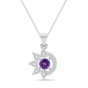 Pendentif Capri en argent avec chaîne, orné de motifs floraux, de gouttes d'eau et de chiffres, enrichi de pierres de topaze, de saphir et de diamants - Product Image 1