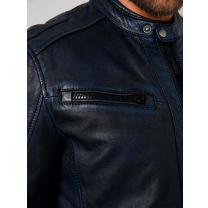 Célèbre marque hommes moto en cuir véritable veste agneau Nappa avec rayures col rond haute qualité fermeture éclair vêtements d'extérieur pour hommes - Product Image 5