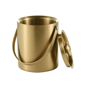 Cubo de hielo de doble pared con diseño martillado de acero inoxidable con pinzas tapa interior botella de vino champán cerveza fría con asa - Product Image 1