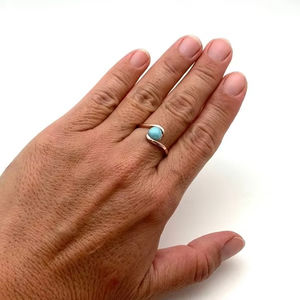 Bague de fiançailles et de mariage en argent sterling 925 plaqué rhodium, style bohème, avec pierre précieuse larimar, pour femmes, cadeau certifié, fête - Product Image 1