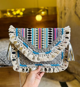 Artisanat de luxe femmes élégant Jute perlé Banjara Boho pochette fabriqué à la main à la mode sac de soirée prix de gros - Product Image 6