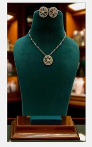 Chaînes en laiton émeraude à la mode avec pendentif rond plaqué or ensemble de boucles d'oreilles à la mode pierres de Zircon multicolores à la mode pour les fêtes - Product Image 2