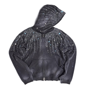 Galaxy Rhinestone Zipper Hoodie Sparkling Starry Night Zip-Up Cotton Blended Hoodie Basics Sudaderas Tops para Unisex - Product Image 4