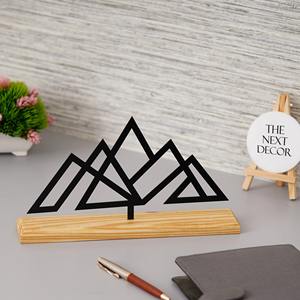 Sculpture de table de montagne en métal noir design, base en bois, objet de table artistique moderne pour les espaces élégants en provenance d'Inde - Product Image 3