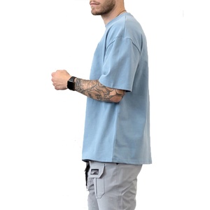 T-shirt en coton bleu clair pour homme, manches courtes, col rond, design uni, tricoté, couleur unie, coupe classique, ROLEIN SPORTS 300g - Product Image 4