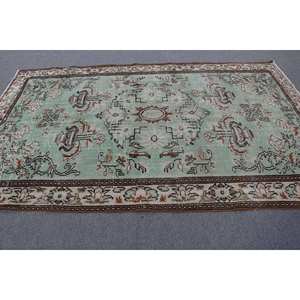 Alfombra de lana clásica vintage de 5,5x9,3 pies, verde, beige, patrón Floral, respaldo de látex, sala de estar alfombra para, técnica de tejido de diseño Aubusson - Product Image 3