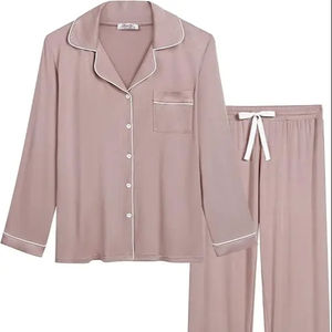 Conjunto de Pijama de Satén Bordado de una Pieza hasta la Rodilla para Mujer, Otoño Invierno, Ropa de Dormir, Camisa de Manga Larga y Pantalones, Ropa de Estar en Casa - Product Image 1