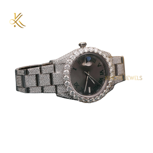 Montre-bracelet de luxe en acier inoxydable avec fermoir pliant rond de 41 mm avec diamant moissanite de sécurité - Product Image 4