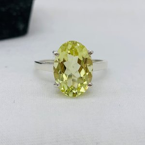 Anillo clásico de piedra de cuarzo limón para mujer, diseño romántico de corte ovalado de Plata de Ley 925 sólida para cumpleaños de aniversario de boda - Product Image 1