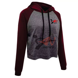 Sudadera con capucha recortada informal de dos colores para mujer de alta calidad Sudadera DE MATERIAL PERSONALIZADO con impresión de logotipo personalizado - Product Image 3