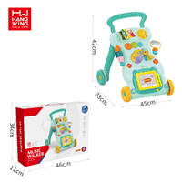 HW TOYS Trotteur multifonctionnel pliable à 4 roues en plastique pour nouveau-né, avec musique éducative et fonction pousseur