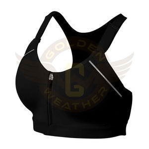 Soutien-gorge de sport léger grande taille pour femmes vente en gros fermeture à glissière avant antichoc doré respirant confortable Yoga Fitness quatre voies - Product Image 1