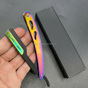 Navajas de Afeitar Profesionales Clásicas de Corte Recto con Logotipo Personalizado Rainbow Plasm, Plegables, de Acero Inoxidable Sostenible - Product Image 2