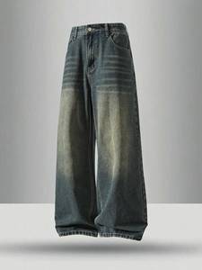 Jean en denim pour homme, coupe ample et large, style hip-hop, vert texturé, rétro américain, tendance, simple, très polyvalent, nouveau produit, taille 26-42 - Product Image 6