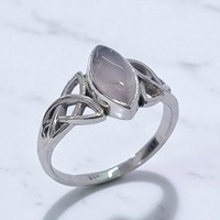 Bagues classiques en argent sterling 925 avec pierres précieuses naturelles de labradorite et de quartz rose taille marquise, serties clos, pour femmes