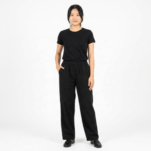 Pantalon Harem Noir pour Homme, Taille Élastique, Poches Latérales, Tricoté, Mi-Épais, Décontracté - Product Image 4