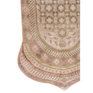 Tapis Khidki LRB-13021 en laine et soie de bambou noué à la main, couleur ivoire, épaisseur 10 mm, motif géométrique abstrait, pour couloir, salle de prière, forme rectangulaire - Product Image 4