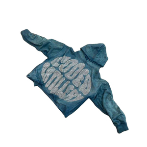 OEM Sweats à capuche pour hommes en coton épais délavé à l'acide surdimensionné en éponge française personnalisés Sweat-shirts vintage Logo sérigraphié en strass pour l'hiver - Product Image 3