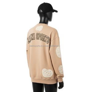 Sweat-shirt pour femme en molleton de coton 330GSM, broderie biscuit, couleur beige, option logo personnalisé, sweat-shirts respirants pour femme - Product Image 5