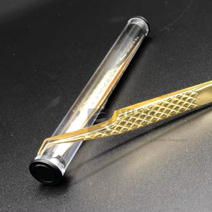 แหนบต่อขนตาปลายเฉียง 45 องศา สแตนเลสสตีล ชุบทอง พร้อมด้ามจับเพชร ป้องกันแม่เหล็ก สำหรับต่อขนตาแบบวอลลุ่ม  รับทำโลโก้ตามสั่ง - Product Image 5